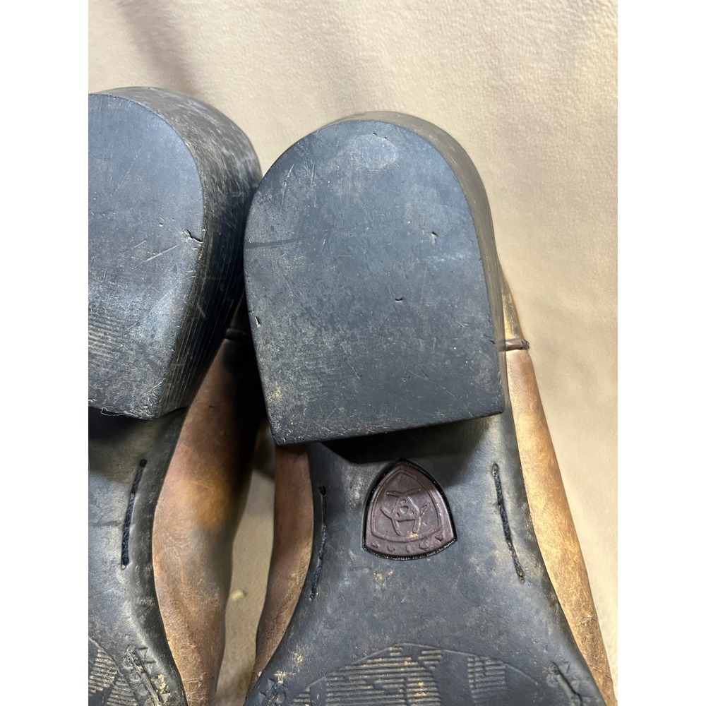Ariat Heritage Brown Leather Western Cowboy Boots Mens Round‎ Toe - Picture 13 of 16